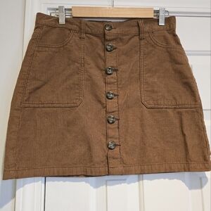 Women's Kensie Jeans Brown Corduroy Button Up Mini Skirt Size 8 Cotton